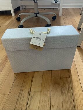 Expandable 19-Pocket File Box with Gold Handle - Light Blue Pattern